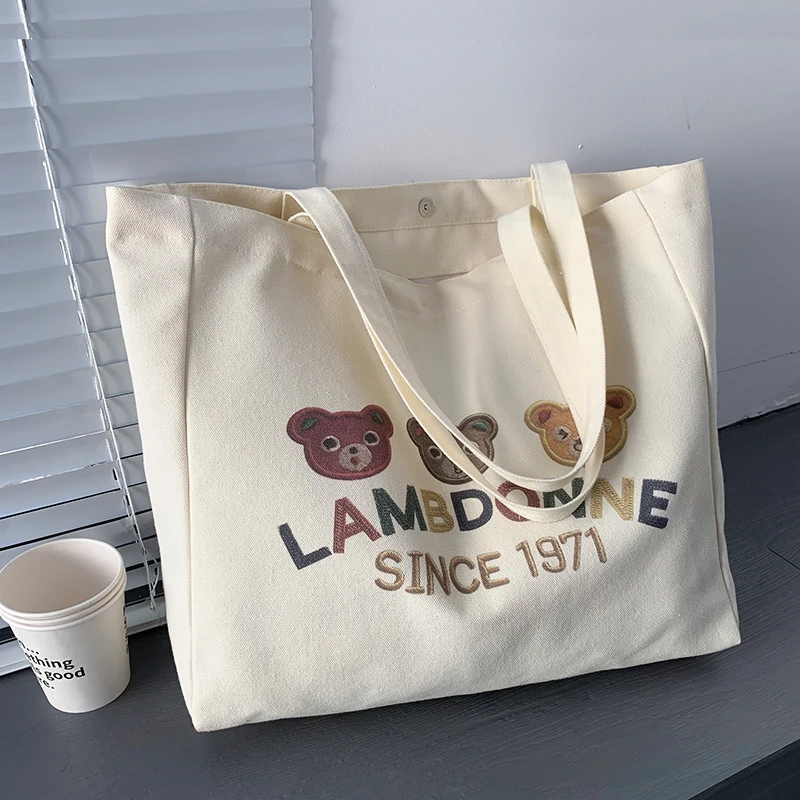 旅游帆布包女单肩新款大容量学生上课书包ins文艺时尚百搭妈咪包