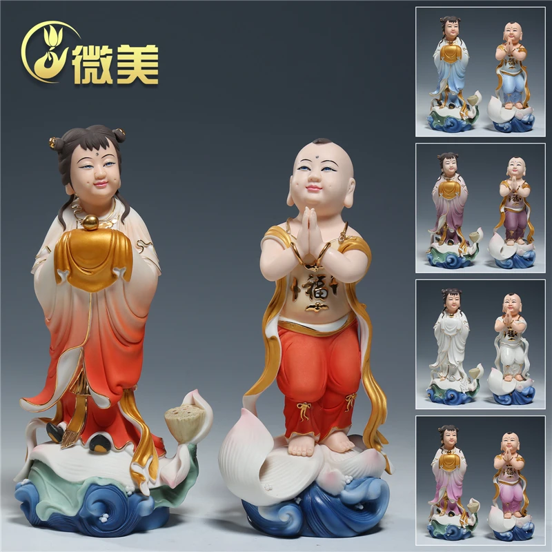 微美陶瓷金童玉女摆件高档彩绘招财童子一对陶瓷童男童女对童摆件