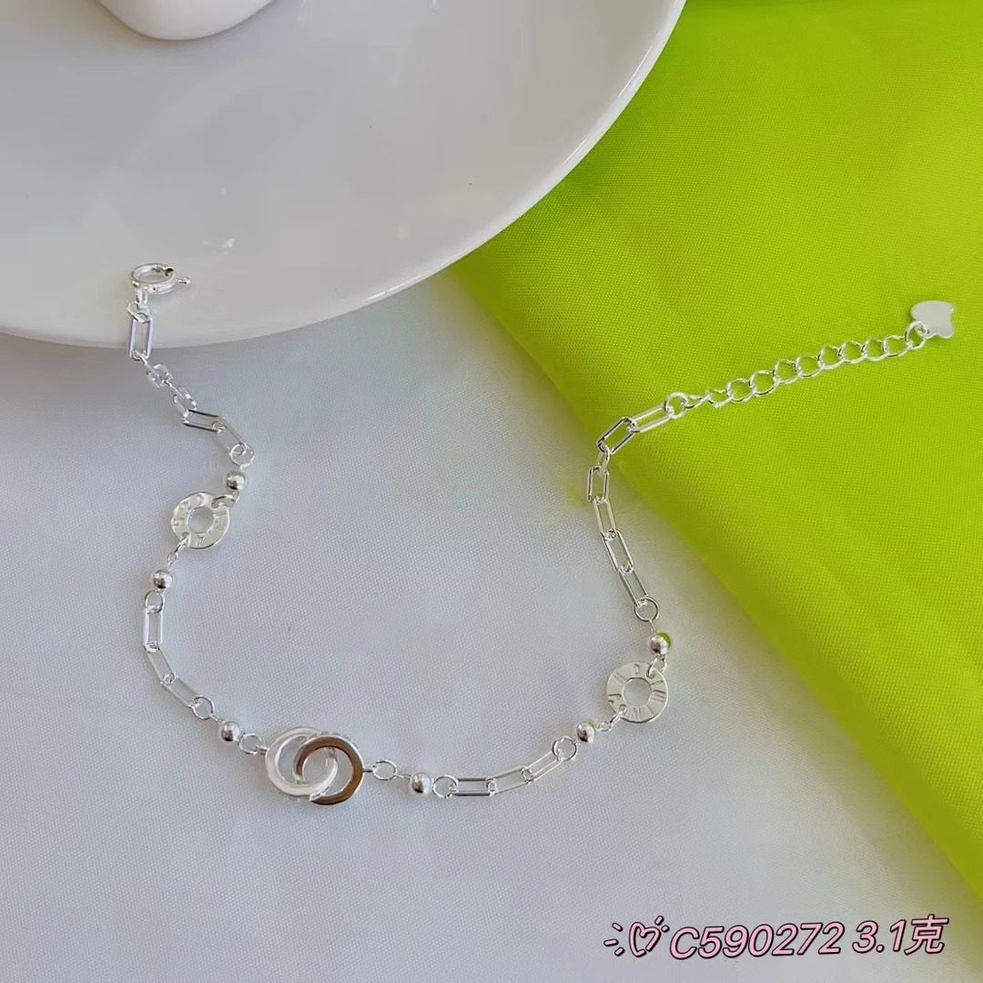 足银手链 【环环相扣手链】足银990时尚女款手链 B96