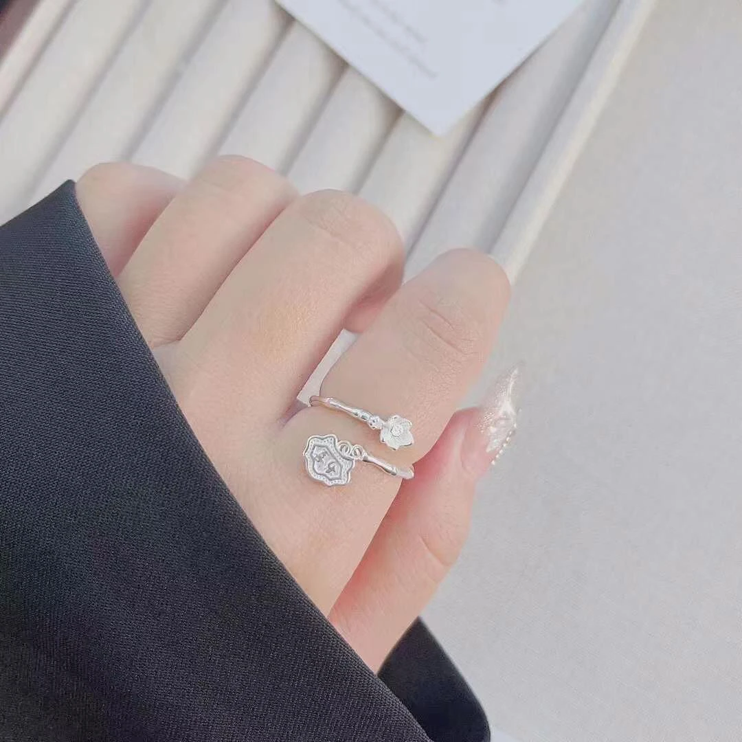 足银戒指 足银小锁喜乐戒指 开口设计百搭时尚气质轻奢小众 E31