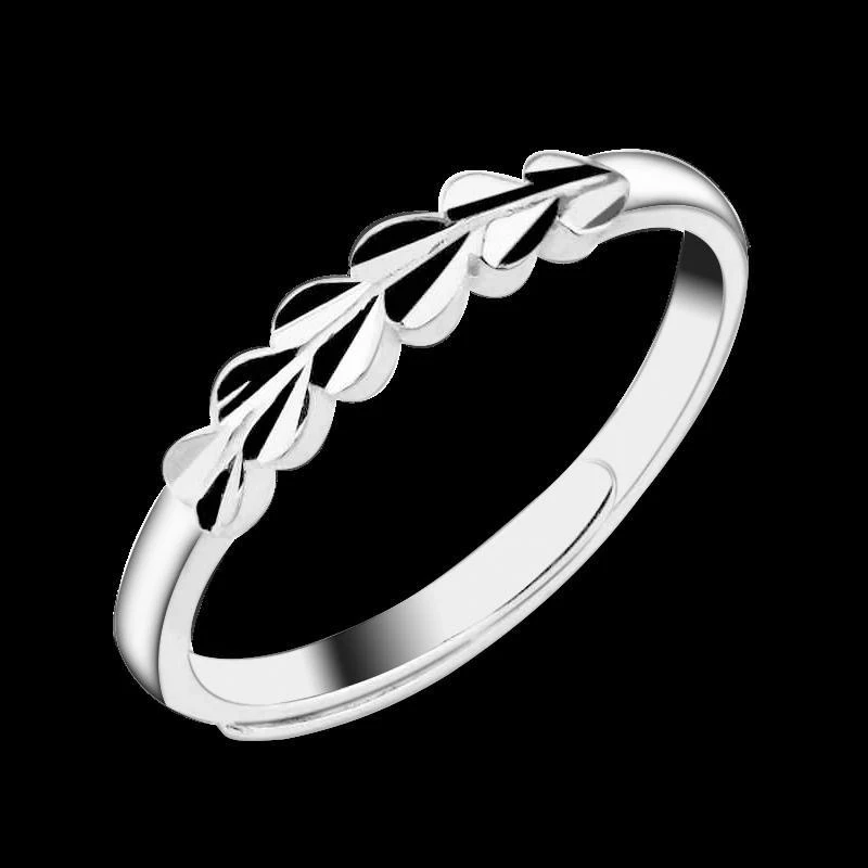 足银戒指 【心形车花戒指】足银990 1.7g 开口调节女生戒指 B15