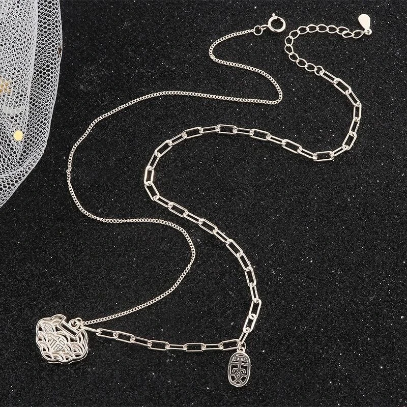 坠链均足银 【平安锁套链】足银990时尚精致气质精工套链 C79