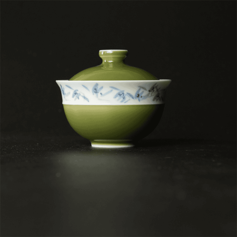SH-2080[学茶严选]烟绿折腰兰花盖碗 陶瓷