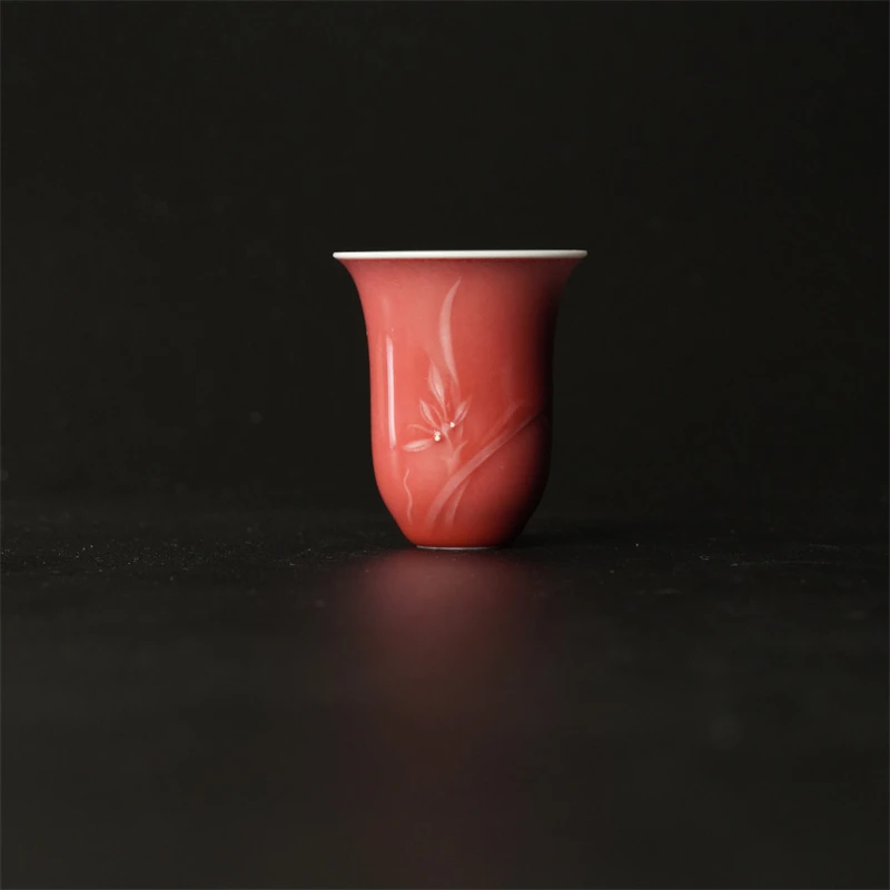 SH-2009[学茶严选]豇豆红兰花闻香杯 陶瓷