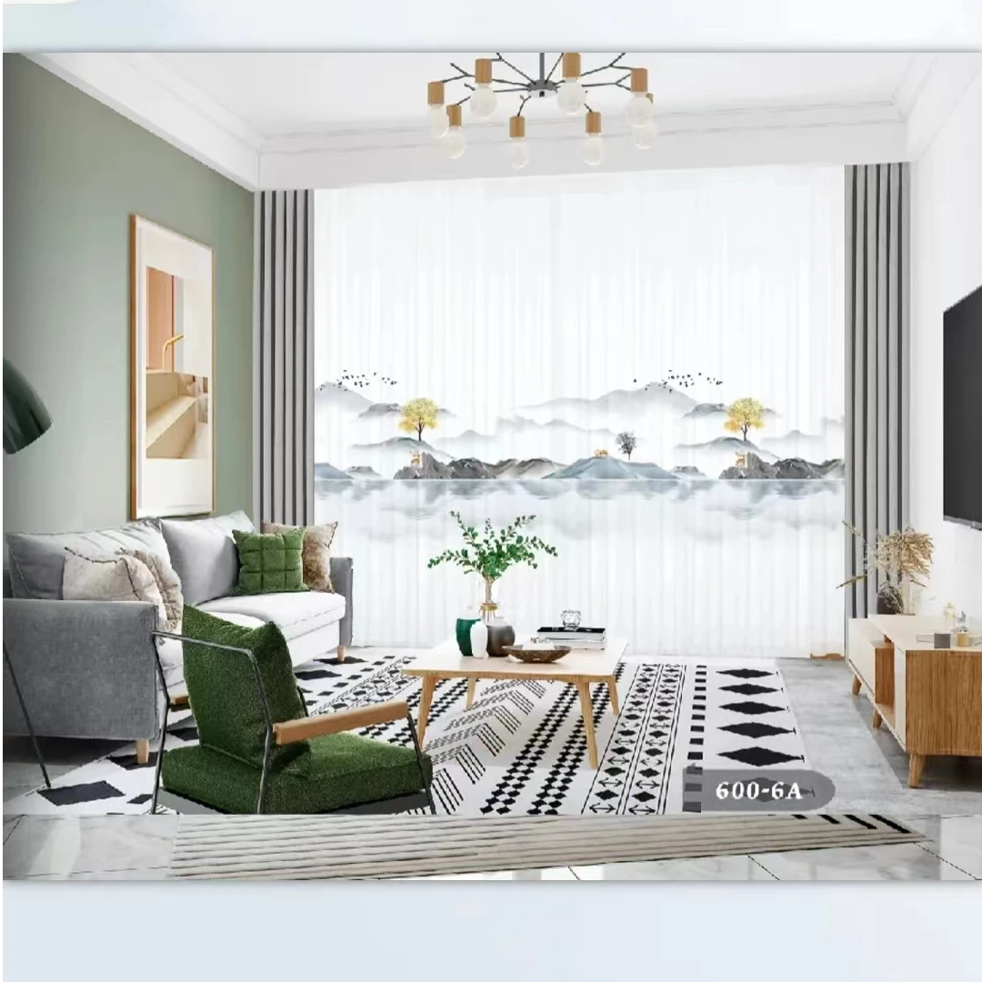 山水画窗纱透光不透人窗纱