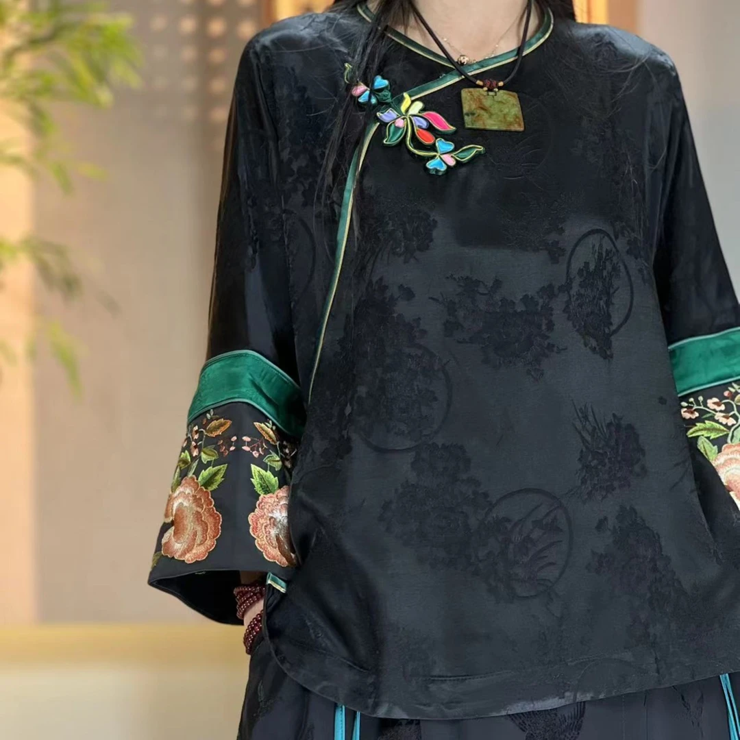 【晓荷】天丝非遗手工盘扣刺绣太太服上衣230551