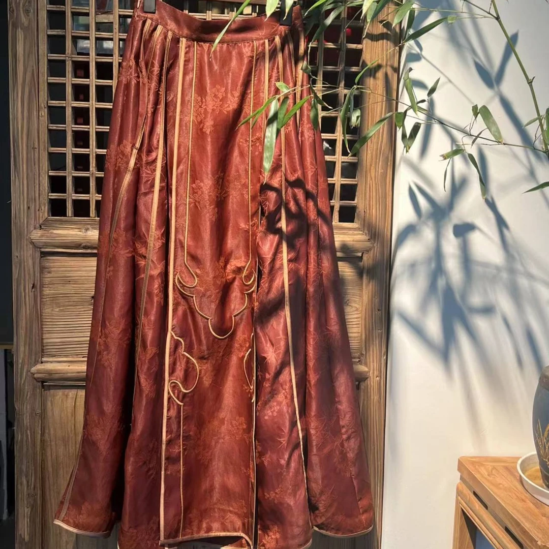 【晓荷】早秋复古如意桑蚕丝红云纱马面裙231287-1