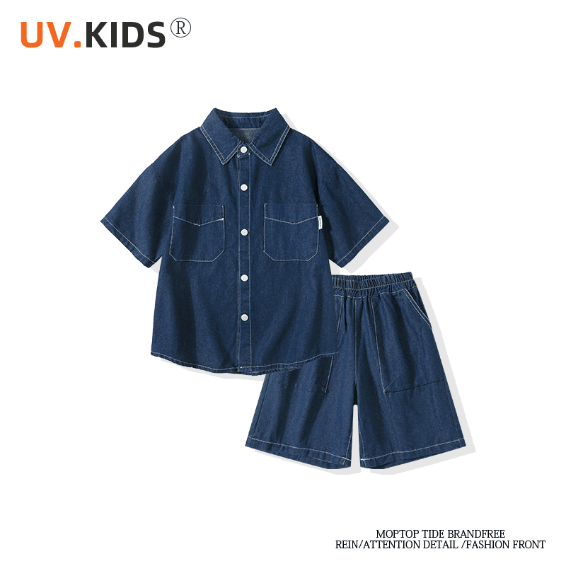 男童夏装套装2024中大童夏季短袖儿童潮酷帅气牛仔两件套xk23001