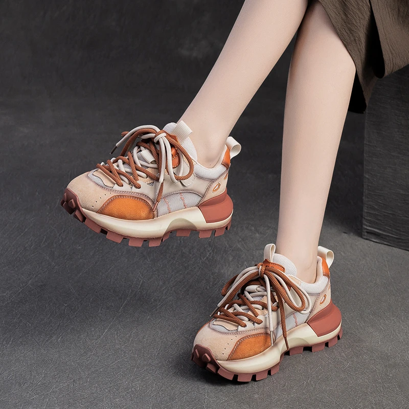 2024真皮品质夏季新款网面舒适老爹鞋拼色百搭小众风休闲爆款女鞋