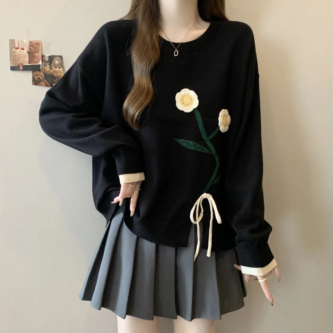 大码女装遮肚子开又设计感毛衣针织衫女春秋胖妹妹显瘦长袖打底衫