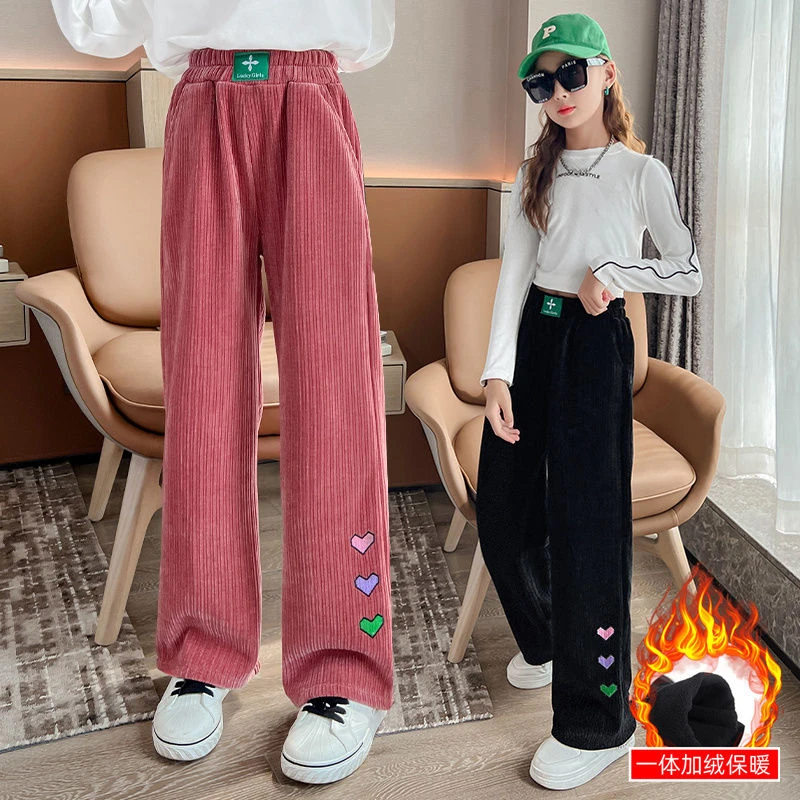 女童裤子秋冬款中大童学生休闲灯芯绒女孩儿童长裤松紧腰阔腿裤