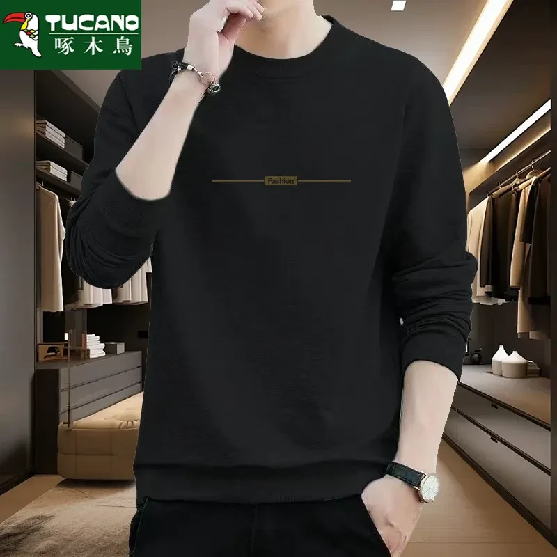 啄木鸟韩版新款男士华加厚圆领套头打底上衣宽松大码卫衣潮流保暖