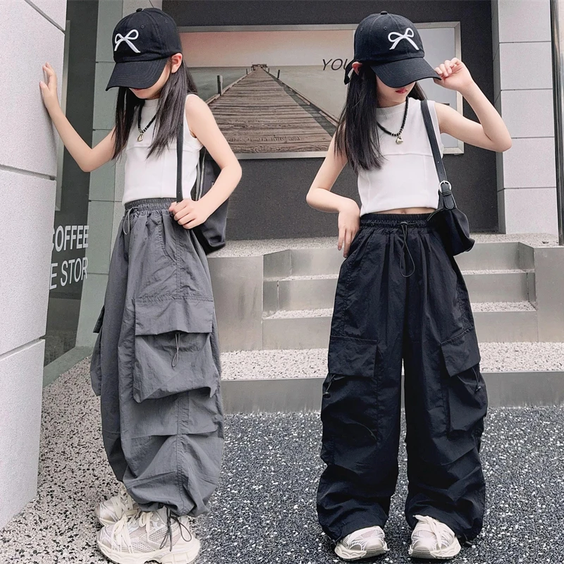 【毛妈潮牌】女童夏季薄款百搭工装裤2024中大童韩版洋气宽松速干裤