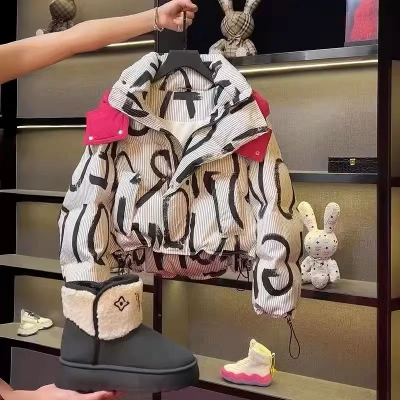【毛妈潮牌】女童冬装加厚短款棉衣2025新款中大童时髦连帽棉服外套