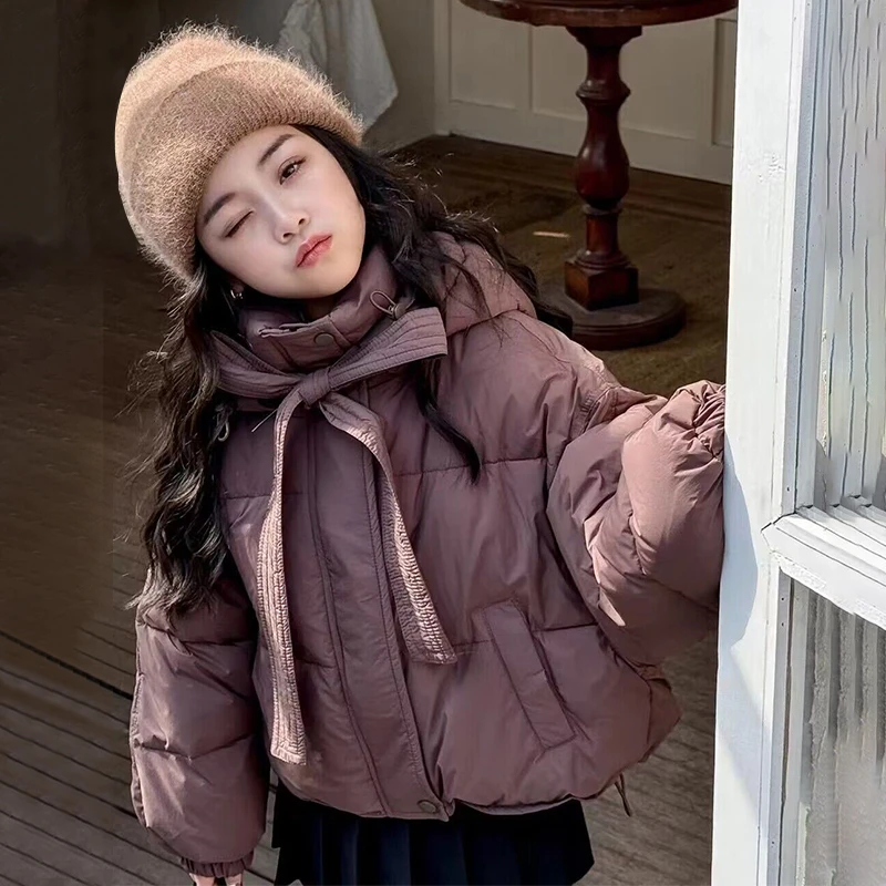 【毛妈潮牌】女童冬季加厚棉衣2023新款中大童韩版乌梅紫酱棉服外套
