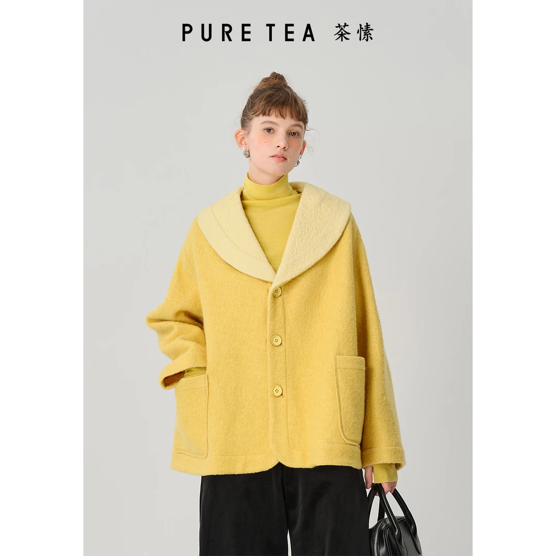 原创设计感大翻领毛呢外套TC0301341