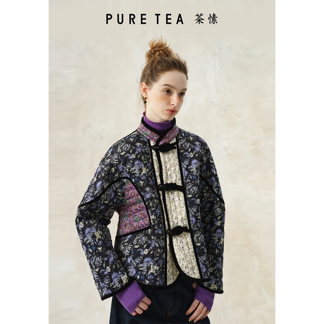 PURE TEA/茶·愫新中式/百衲衣丝绒花结扣外套KW0602C41