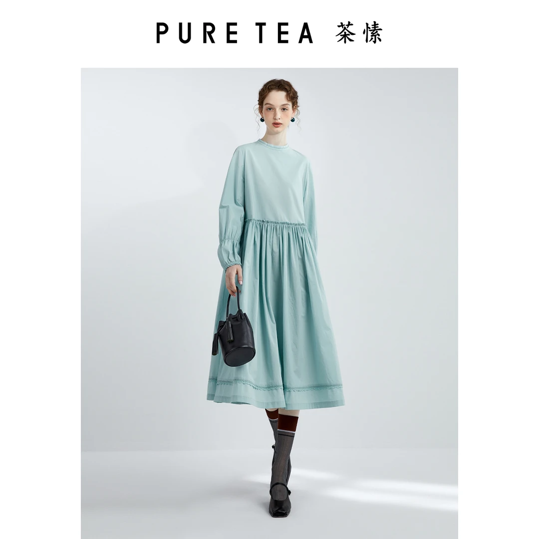 【基础衣橱】puretea茶愫刺绣连衣裙女浪漫碎褶2024夏新款KD0803B21