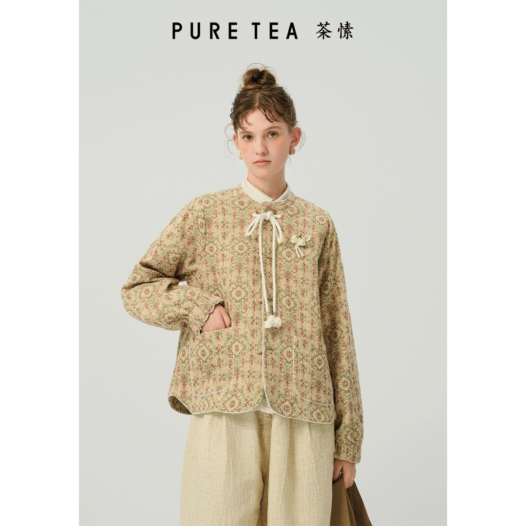 puretea茶愫肌理感提花外套女灯笼袖复古2024年春季新款TH0801332