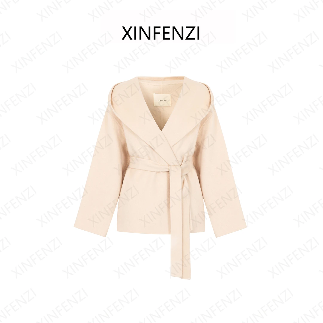 【多巴胺】纯色连帽短款羊毛呢外套 35211