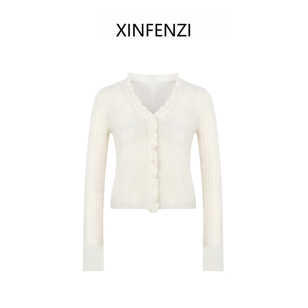 【仙茉】XINFENZI 仙仙木耳边超幼马海毛针织衫 35402