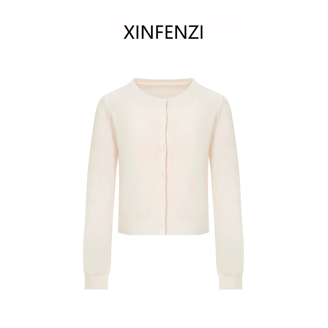 【由美】XINFENZ 经典款圆领净色羊毛开衫上衣 35568