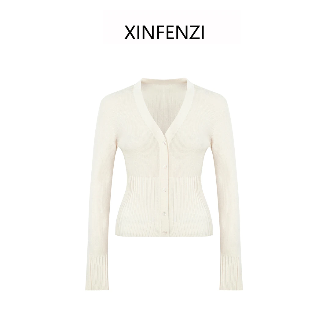 【旧情书】XINFENZI 简约V领设计感显瘦开衫针织毛衣 35411