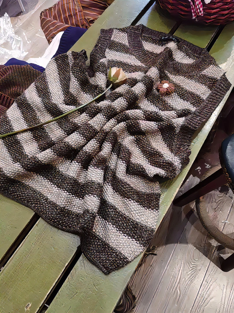 宽条坎肩时尚百搭休闲文气质艺复古针织女士马夹