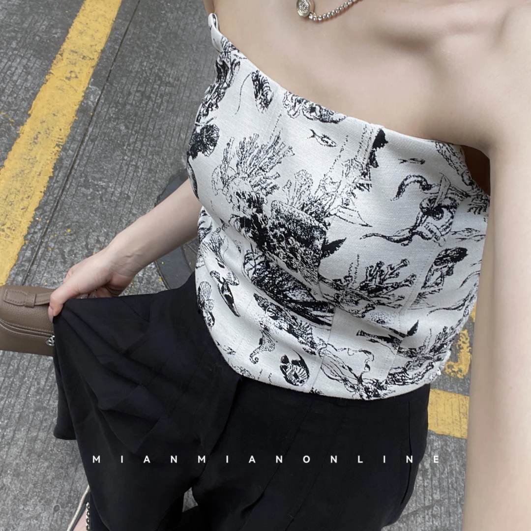 MIANMIANONLINE“罗伯特之画”新中式刺绣重工国风抹胸短款上衣