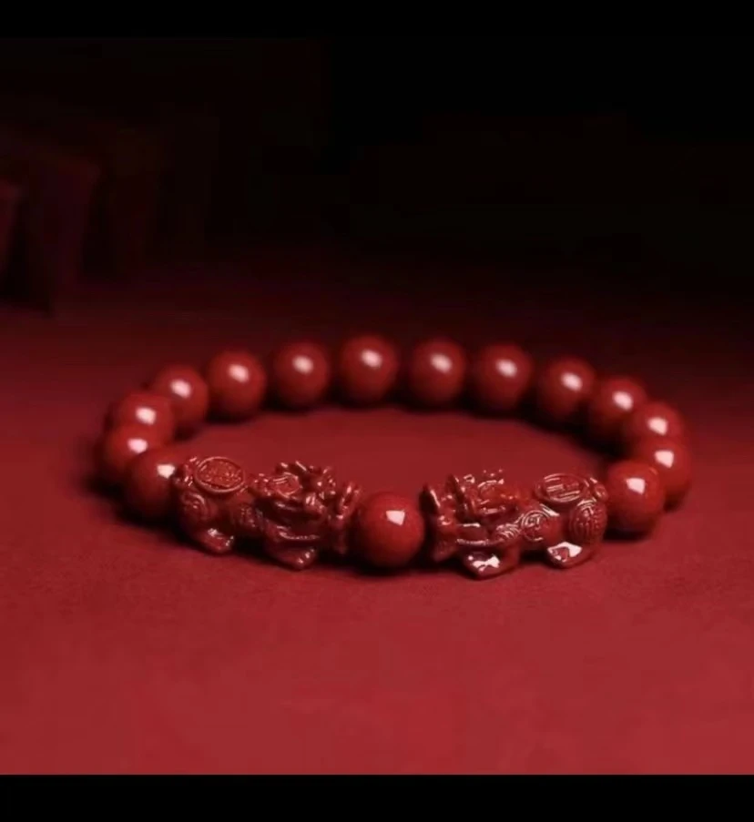 含辰砂工艺品辰砂正品朱砂【双貔貅6-12mm手串】时尚经典百搭