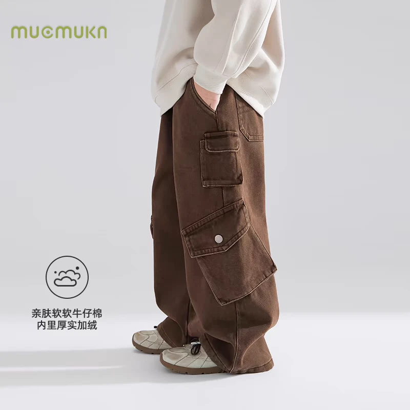 儿童工装斜口袋牛仔裤