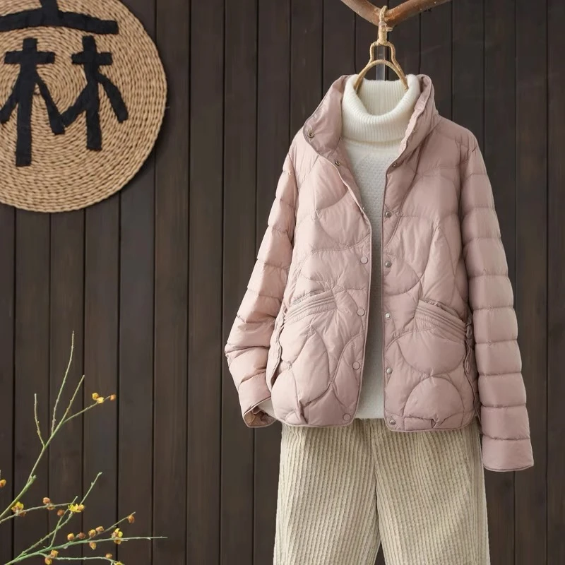 白鸭绒羽绒服女装洋气时尚百搭立领显瘦保暖短款外套2025冬季新款