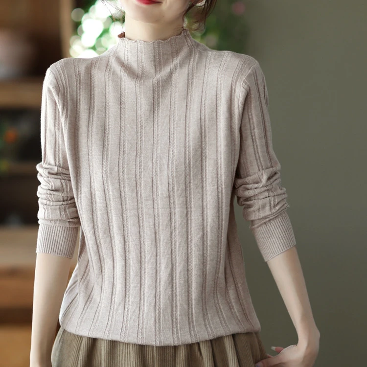 半高领针织衫女装时尚简约百搭显瘦长袖内搭打底衫2023冬季新款