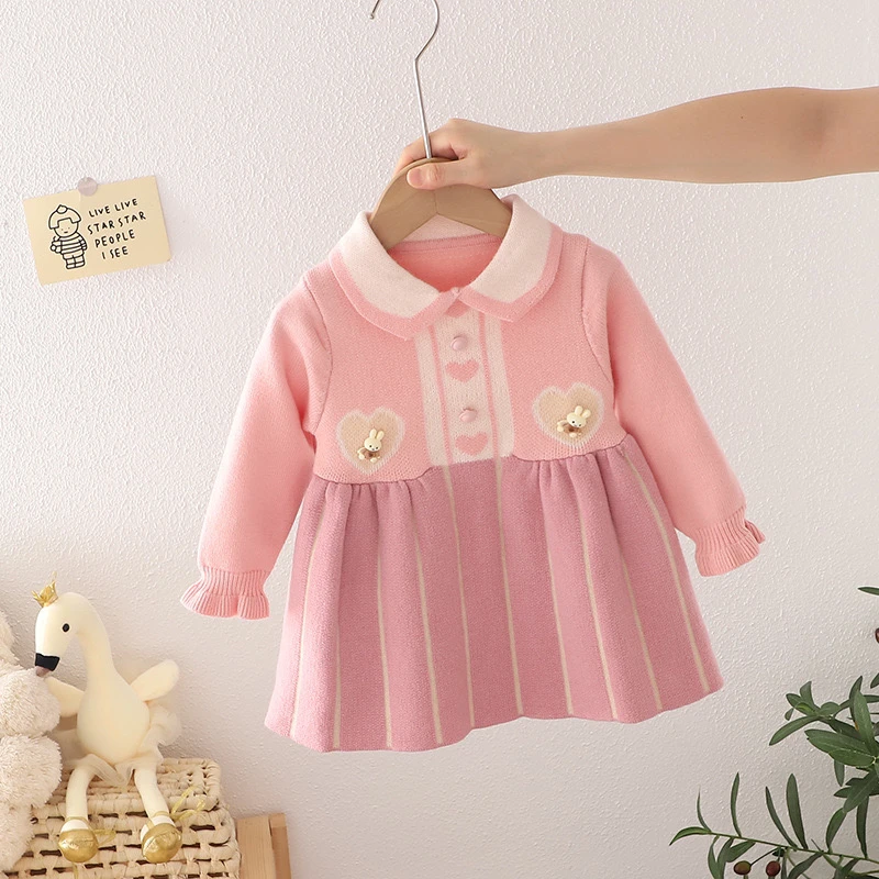 泡泡巴士直播过款」婴童粉色毛衣裙子