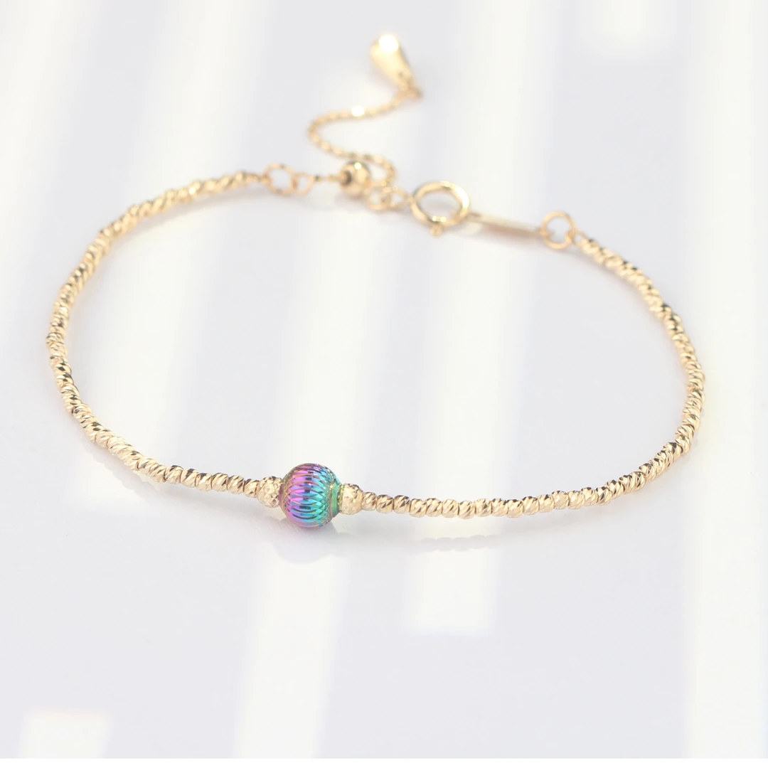 18K金炫彩珠手链女18cm时尚气质可调节轻奢小众首饰