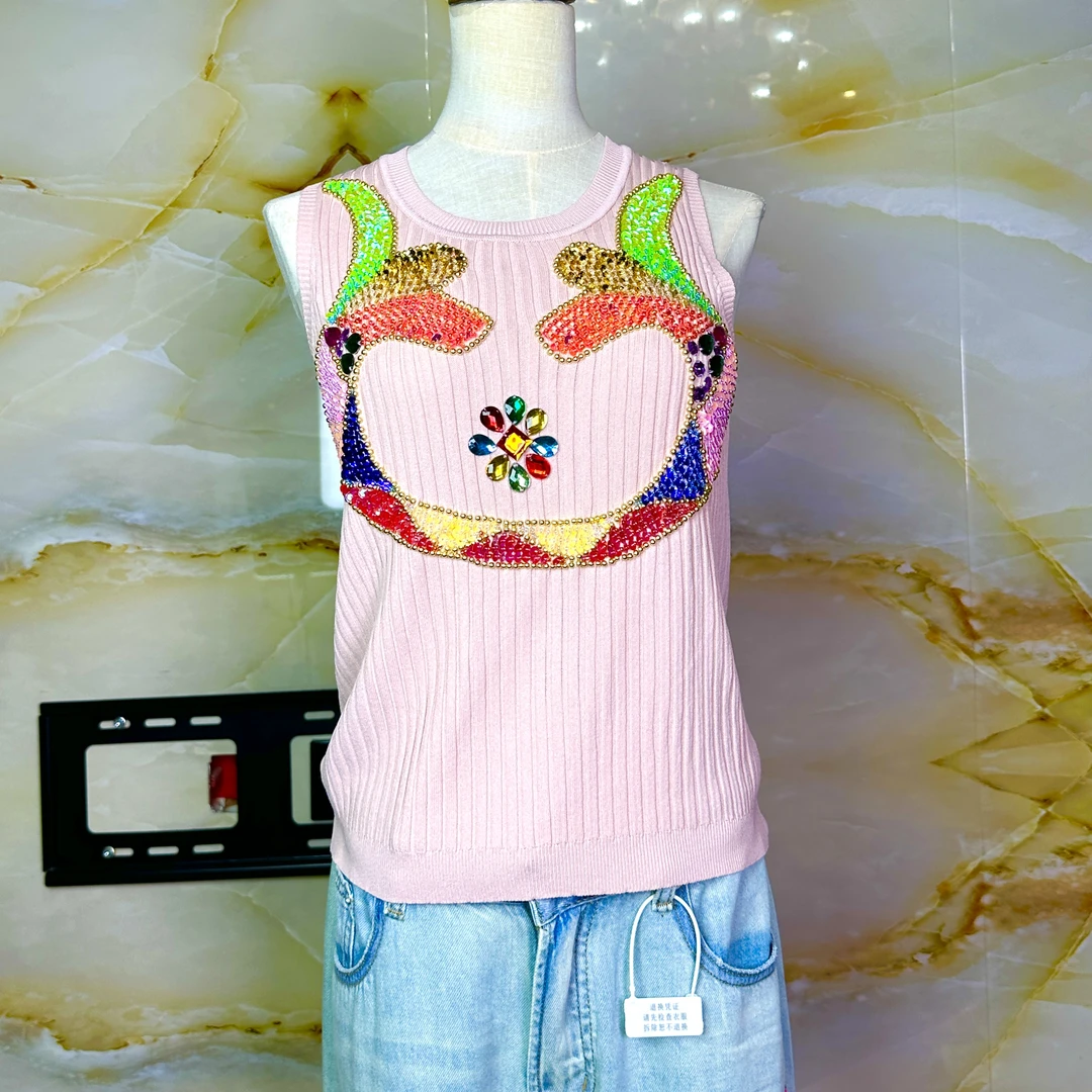 独衣原创设计师潮牌重工缝制小众独特风格夏季甜美弹力针织背心