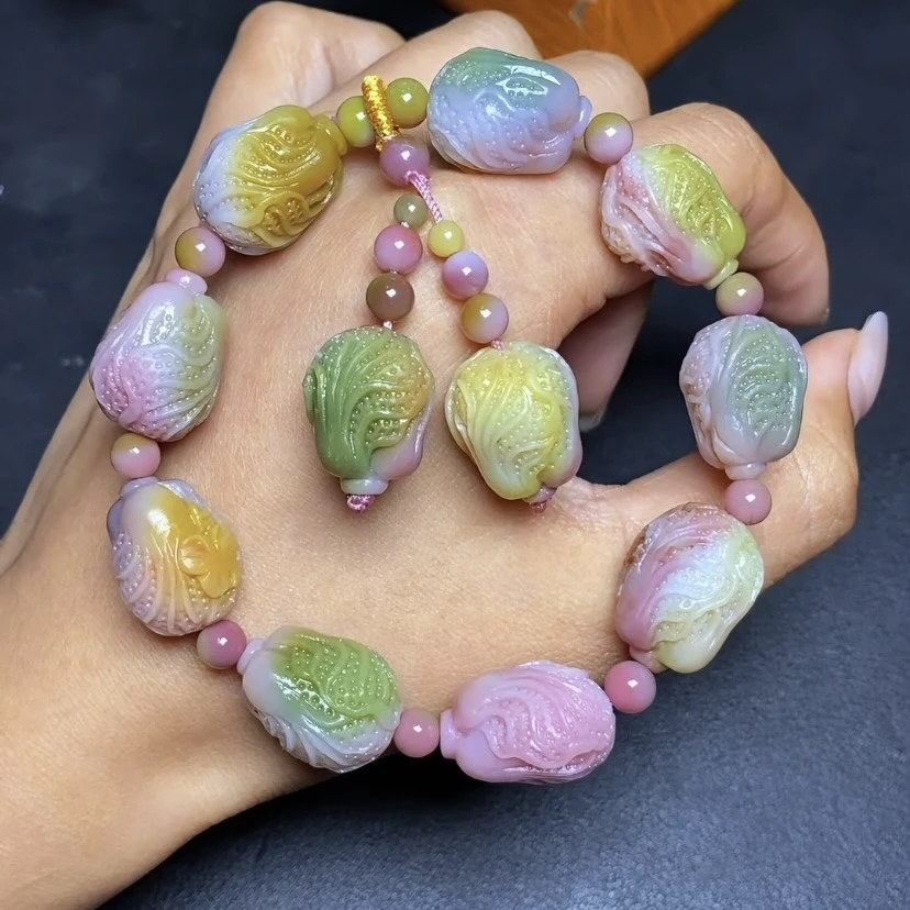 天然四川大凉山盐源老料老矿玛瑙彩虹色白菜百财手串手链女