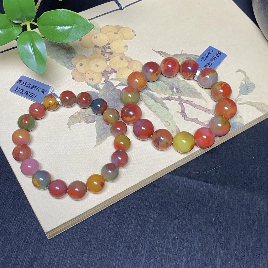 老矿老料真品盐源玛瑙包浆稀有料磨砂圆珠光珠单圈手串手链男女款