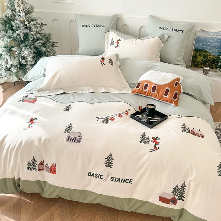 滑雪少年 100支全棉磨毛 可爱 小清新 亲肤 柔软套件