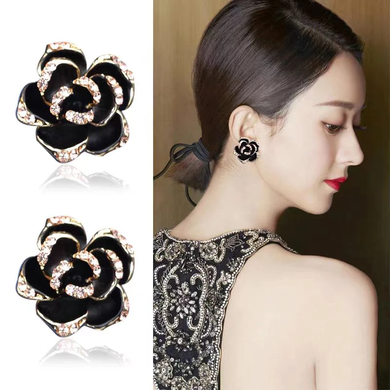 925银莫桑石耳饰 大耳环欧美夸张时尚气质耳钉夜店玫瑰花耳坠女