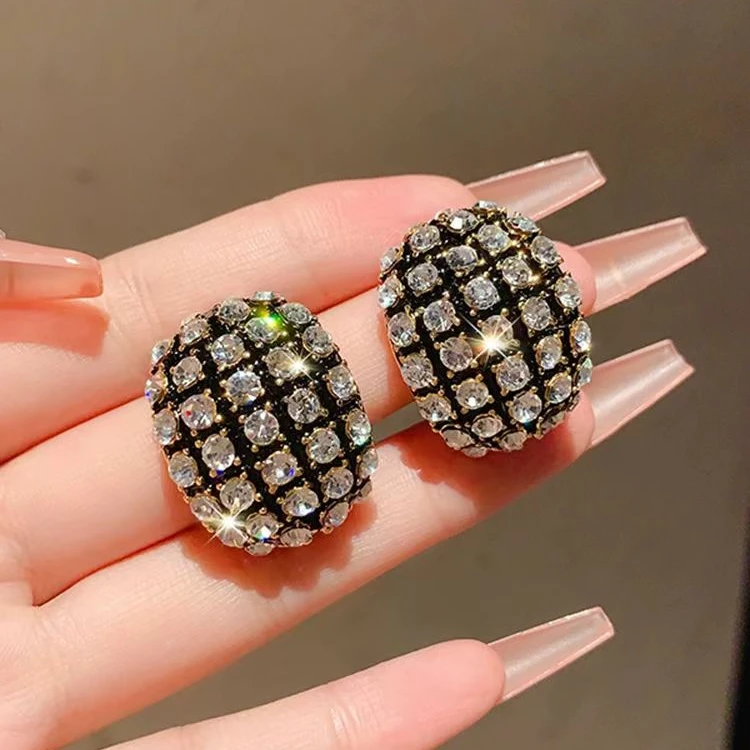 铜合金莫桑石耳饰 新款夸张大气个性气质镶钻弯曲耳钉精致高级感