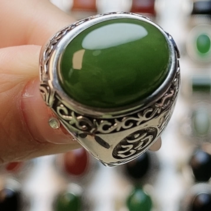 S925银天然和田玉碧玉复古风简约大气上档次by