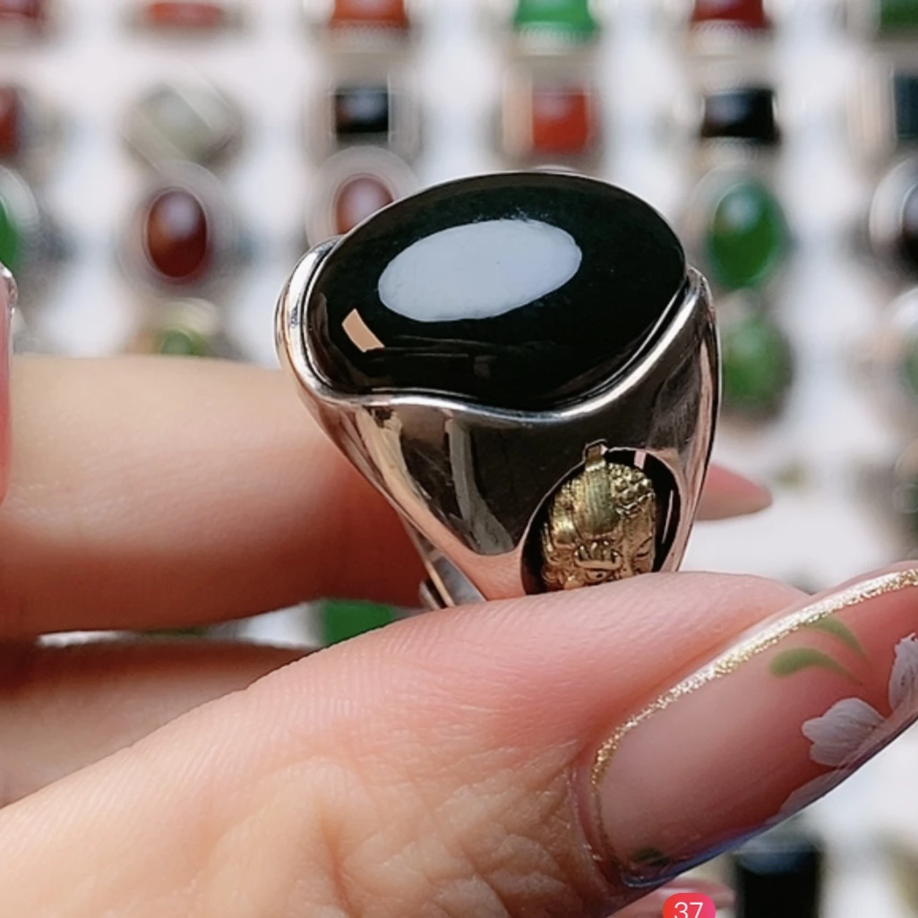 S925银天然和田玉墨色一念大鸽子蛋面高端大气上档次my