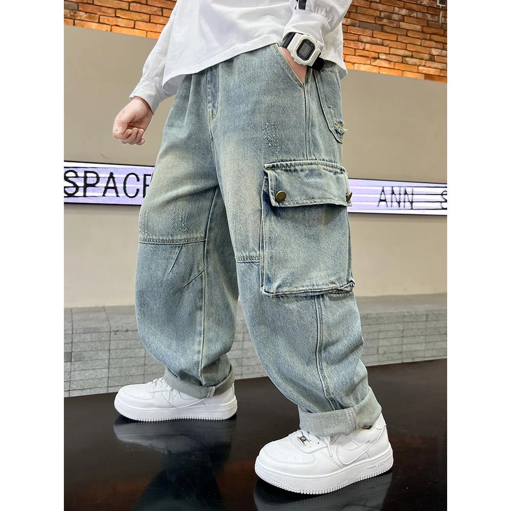 男童裤子春秋款2025新款儿童装秋季薄款防蚊裤工装牛仔裤大童秋装