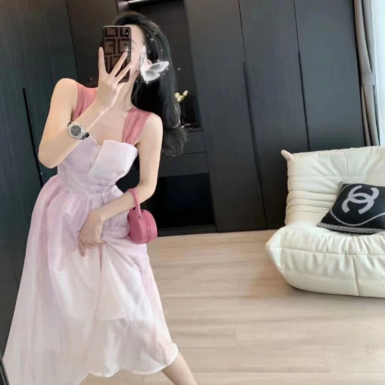 Leathercat吊带连衣裙女2024夏季新款法式气质收腰显瘦高级感长裙