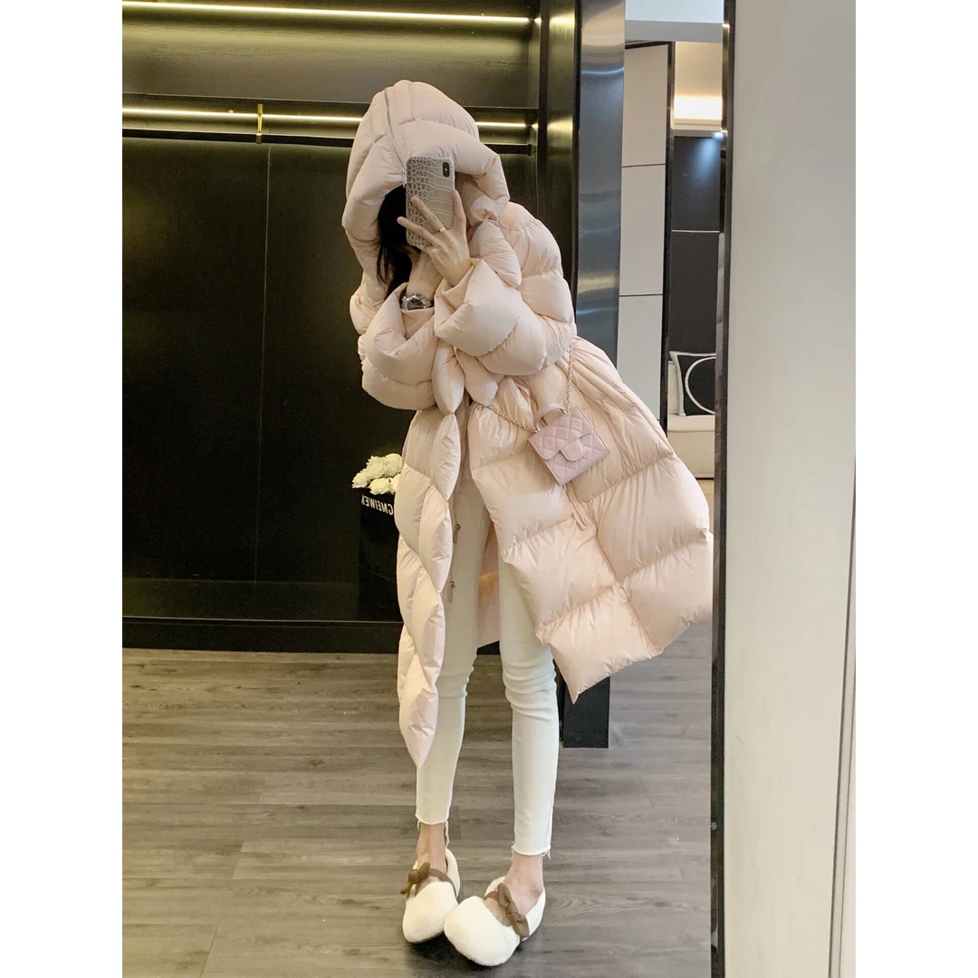 Leathercat女款冬季2025高级感超好看小个子中长款连帽外套