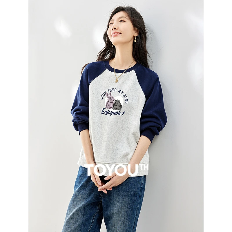 【欧若风穿搭】初语兔子圆领卫衣女24秋冬休闲假两件插肩袖春秋上衣