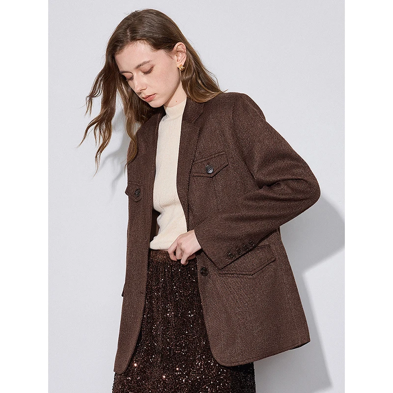 【年终狂欢购】初语加厚西装外套女2025年秋冬高级通勤宽肩廓形外套