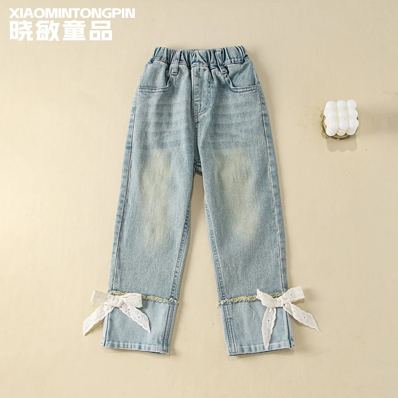 蝴蝶结裤脚牛仔裤3C2801