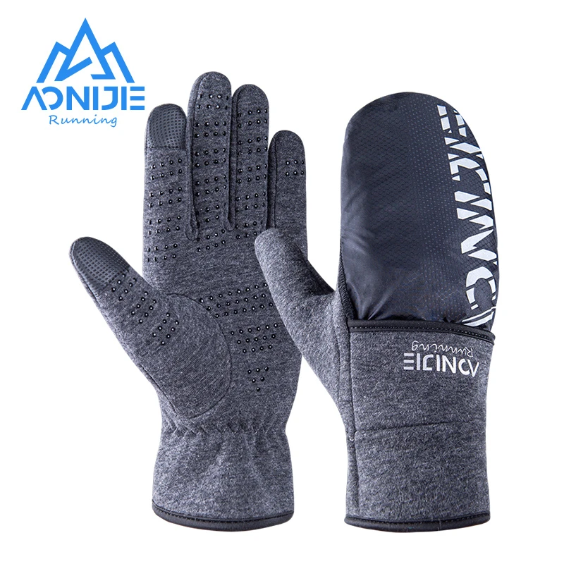 AONIJIE/奥尼捷秋冬跑步手套户外男女加绒保暖运动触屏滑雪手套